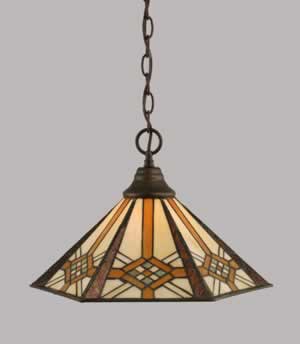 Chain Hung Pendant Shown In Bronze Finish With 16" Hampton Tiffany Glass