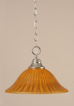 Chain Hung Pendant Shown In Chrome Finish With 12" Tiger Glass