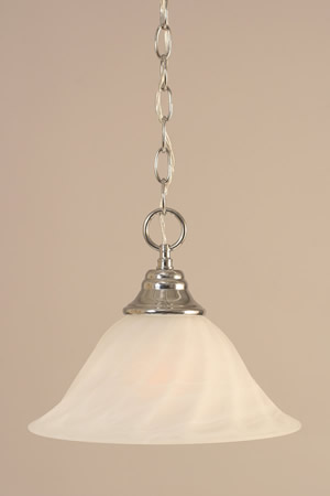 Chain Hung Pendant Shown In Black Copper Finish With 12" White Alabaster Swirl Glass