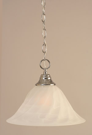 Chain Hung Pendant Shown In Black Copper Finish With 14" White Alabaster Swirl Glass