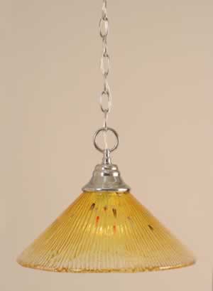 Chain Hung Pendant Shown In Chrome Finish With 12" Gold Champagne Crystal Glass