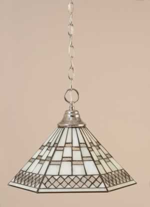Chain Hung Pendant Shown In Chrome Finish With 16" Pewter Tiffany Glass