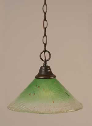 Chain Hung Pendant Shown In Dark Granite Finish With 12" Kiwi Green Crystal Glass