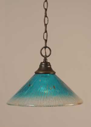 Chain Hung Pendant Shown In Dark Granite Finish With 12" Teal Crystal Glass