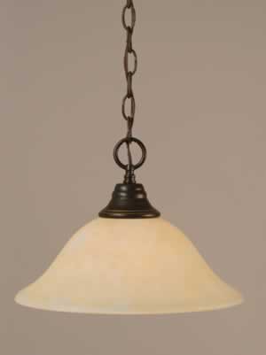 Chain Hung Pendant Shown In Dark Granite Finish With 12" Amber Marble Glass
