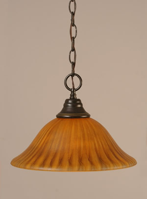 Chain Hung Pendant Shown In Dark Granite Finish With 12" Tiger Glass