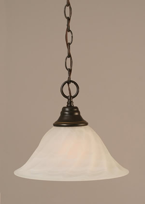 Chain Hung Pendant Shown In Black Copper Finish With 12" White Alabaster Swirl Glass