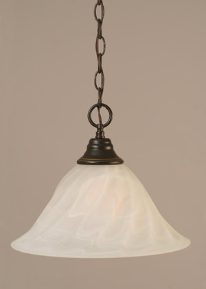 Chain Hung Pendant Shown In Black Copper Finish With 14" White Alabaster Swirl Glass