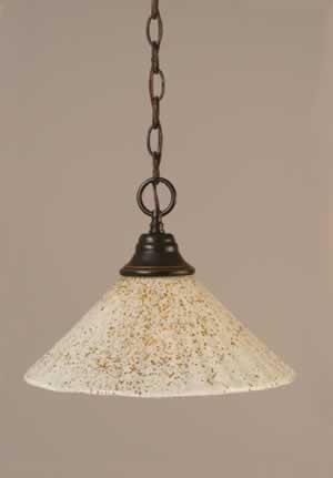 Chain Hung Pendant Shown In Dark Granite Finish With 12" Gold Ice Glass