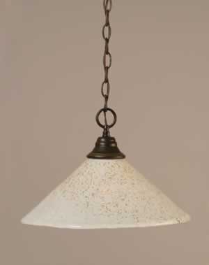 Chain Hung Pendant Shown In Dark Granite Finish With 16" Gold Ice Glass