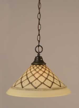 Chain Hung Pendant Shown In Dark Granite Finish With 16" Chocolate Icing Glass