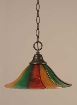 Chain Hung Pendant Shown In Dark Granite Finish With 14" Mardi Gras Glass