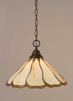 Chain Hung Pendant Shown In Dark Granite Finish With 16" Honey & Brown Flair Tiffany Glass
