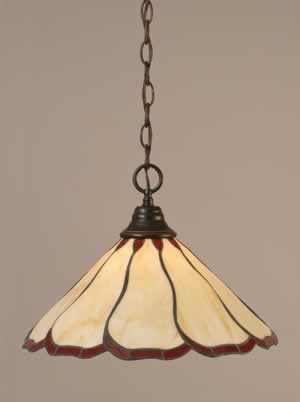 Chain Hung Pendant Shown In Dark Granite Finish With 16" Honey & Burgundy Flair Tiffany Glass