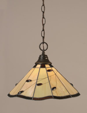 Chain Hung Pendant Shown In Dark Granite Finish With 16" Autumn Leaves Tiffany Glass