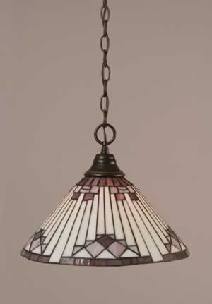 Chain Hung Pendant Shown In Dark Granite Finish With 15" Purple Sunray Tiffany Glass