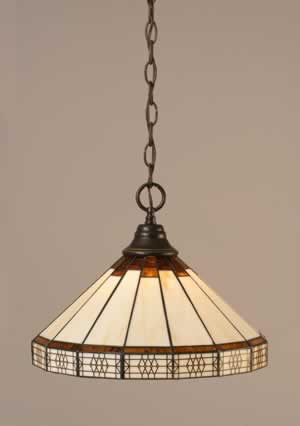 Chain Hung Pendant Shown In Dark Granite Finish With 15" Honey & Brown Mission Tiffany Glass