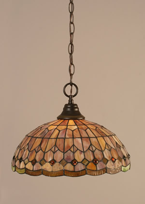 Chain Hung Pendant Shown In Dark Granite Finish With 15" Rosetta Tiffany Glass