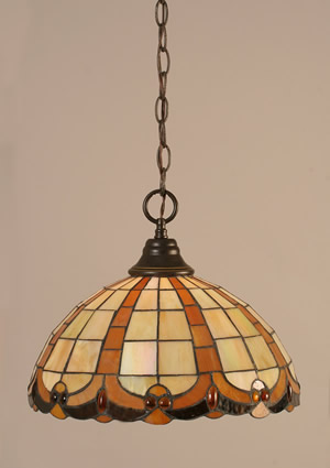 Chain Hung Pendant Shown In Dark Granite Finish With 14.5" Butterscotch Tiffany Glass