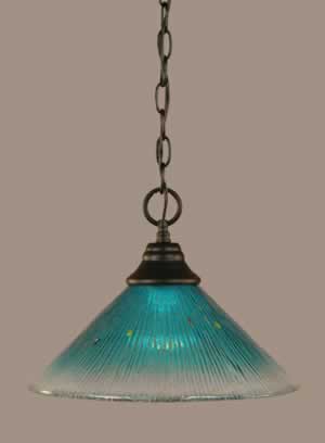 Chain Hung Pendant Shown In Matte Black Finish With 12" Teal Crystal Glass