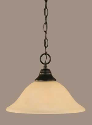 Chain Hung Pendant Shown In Matte Black Finish With 12" Amber Marble Glass