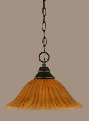 Chain Hung Pendant Shown In Matte Black Finish With 12" Tiger Glass