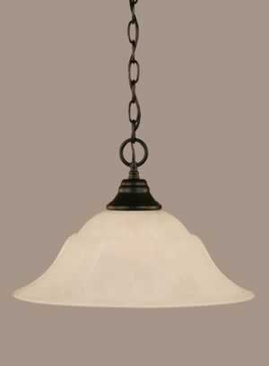 Chain Hung Pendant Shown In Matte Black Finish With 16"" White Marble Glass