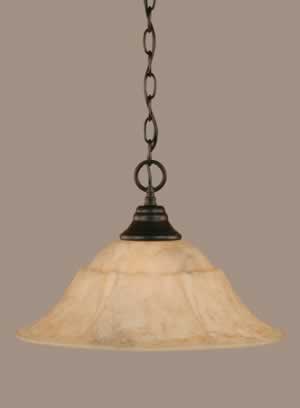 Chain Hung Pendant Shown In Matte Black Finish With 16"" Italian Marble Glass