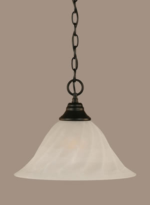 Chain Hung Pendant Shown In Matte Black Finish With 14" White Alabaster Swirl Glass