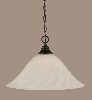 Chain Hung Pendant Shown In Matte Black Finish With 20"" White Alabaster Swirl Glass
