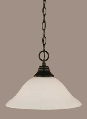 Chain Hung Pendant Shown In Matte Black Finish With 12" White Linen Glass