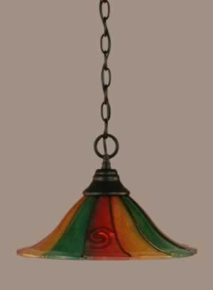 Chain Hung Pendant Shown In Matte Black Finish With 14" Mardi Gras Glass