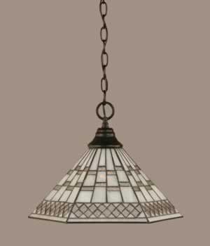 Chain Hung Pendant Shown In Matte Black Finish With 16" Pewter Tiffany Glass