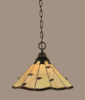 Chain Hung Pendant Shown In Matte Black Finish With 16" Autumn Leaves Tiffany Glass