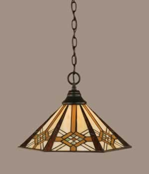 Chain Hung Pendant Shown In Matte Black Finish With 16" Hampton Tiffany Glass