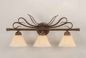Swan 3 Light Bath Bar Shown In Bronze Finish With 7" Amber Marble Glass