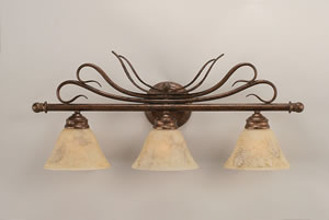 Swan 3 Light Bath Bar Shown In Bronze Finish With 7" Italian Marble Glass