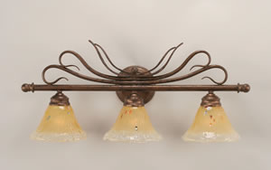 Swan 3 Light Bath Bar Shown In Bronze Finish With 7" Amber Crystal Glass