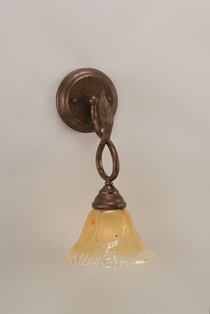 Leaf 1 Light Wall Sconce Shown In Bronze Finish With 7" Amber Crystal Glass