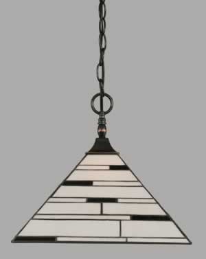 Chain Hung Pendant With Square Fitter Shown In Black Copper Finish With 14" Pearl Ebony Tiffany Glass