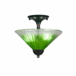 Semi-Flush with 2 Bulbs Shown In Black Copper Finish With 12" Kiwi Green Crystal Glass