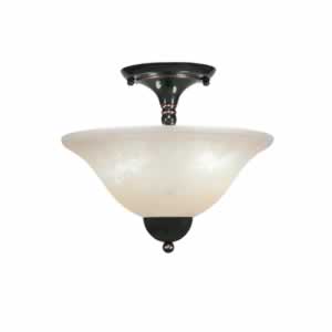 Semi-Flush with 2 Bulbs Shown In Black Copper Finish With 12" Amber Marble Glass