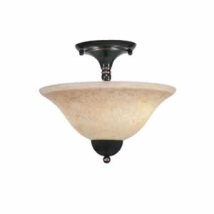 Semi-Flush with 2 Bulbs Shown In Black Copper Finish With 12" Italian Marble Glass