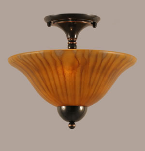 Semi-Flush with 2 Bulbs Shown In Black Copper Finish With 12" Tiger Glass
