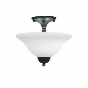 Semi-Flush with 2 Bulbs Shown In Black Copper Finish With 12" White Linen Glass