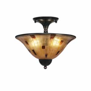 Semi-Flush with 2 Bulbs Shown In Black Copper Finish With 12" Penshell Resin Shade