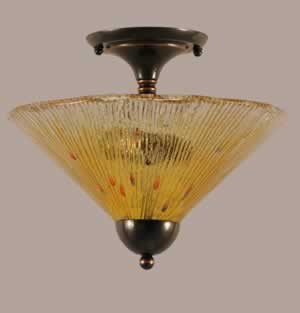 Semi-Flush with 2 Bulbs Shown In Black Copper Finish With 12" Gold Champagne Crystal Glass
