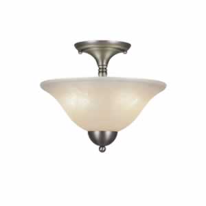 Semi-Flush with 2 Bulbs Shown In Brushed Nickel Finish With 12" Amber Marble Glass