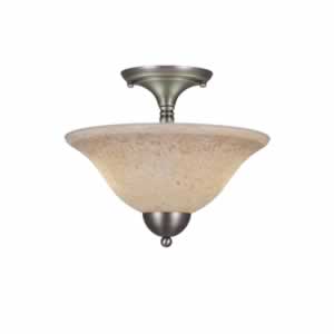 Semi-Flush with 2 Bulbs Shown In Brushed Nickel Finish With 12" Italian Marble Glass