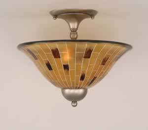 Semi-Flush with 2 Bulbs Shown In Brushed Nickel Finish With 12" Penshell Resin Shade